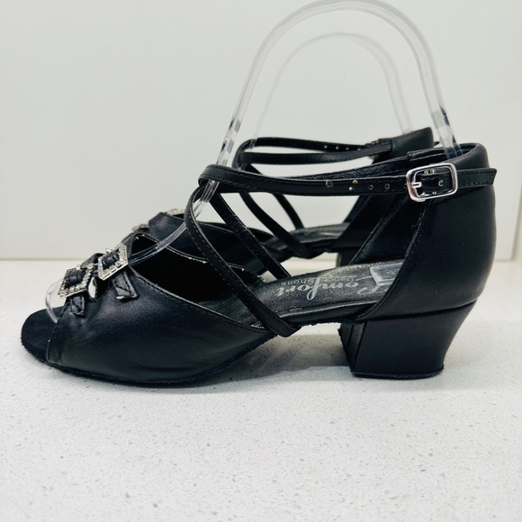 Comfort Dance Shoes The Strappy Black Leather Strappy Block Heel Salsa Sz 5.5 - Picture 6 of 14